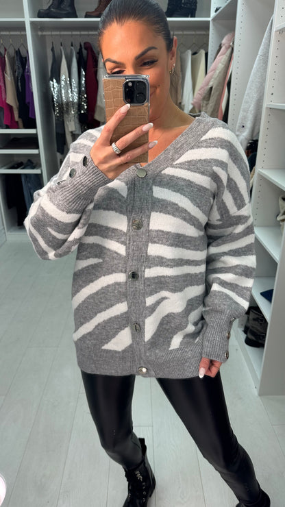 Katherine Zebra Print Button Front Cardigan