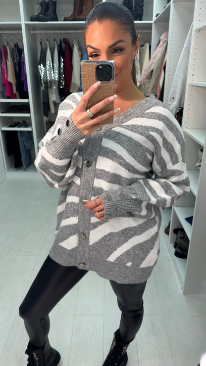 Katherine Zebra Print Button Front Cardigan