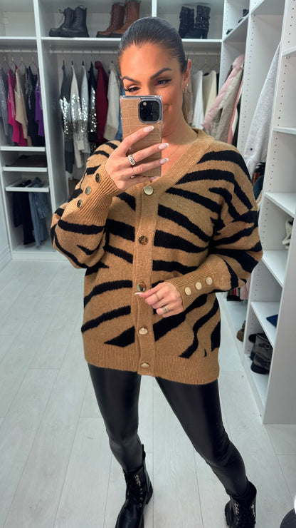 Katherine Zebra Print Button Front Cardigan