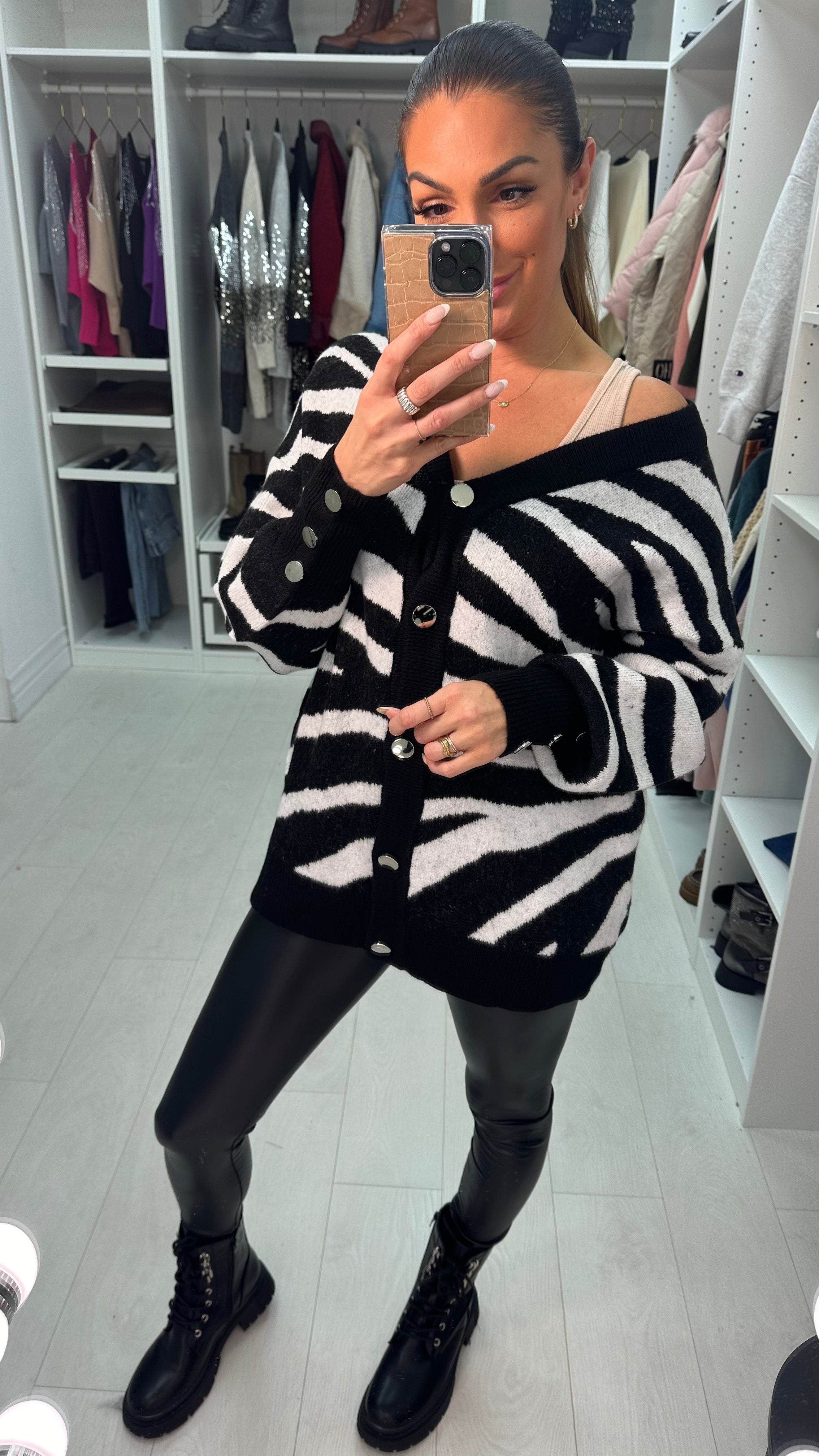 Katherine Zebra Print Button Front Cardigan