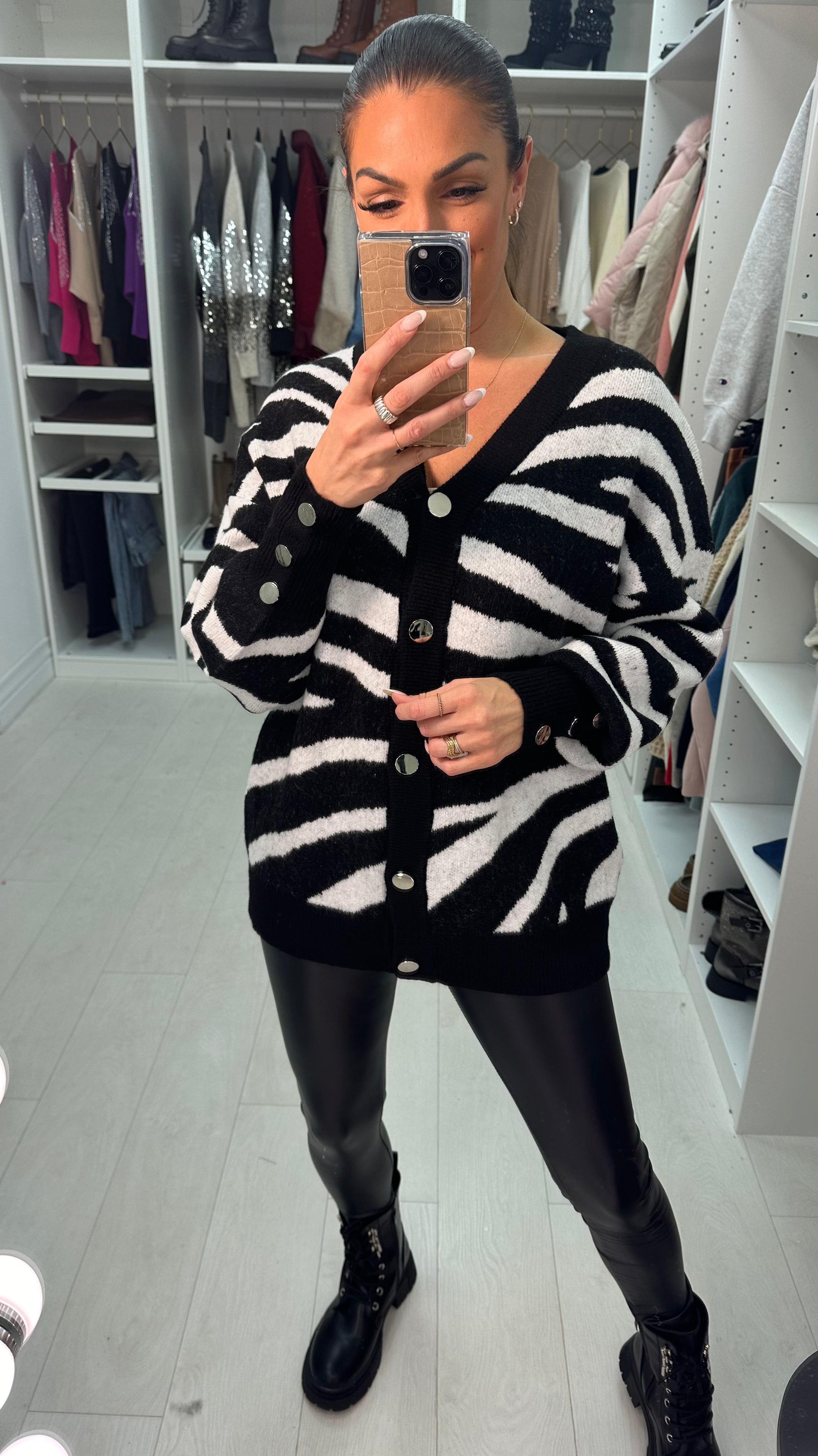 Katherine Zebra Print Button Front Cardigan