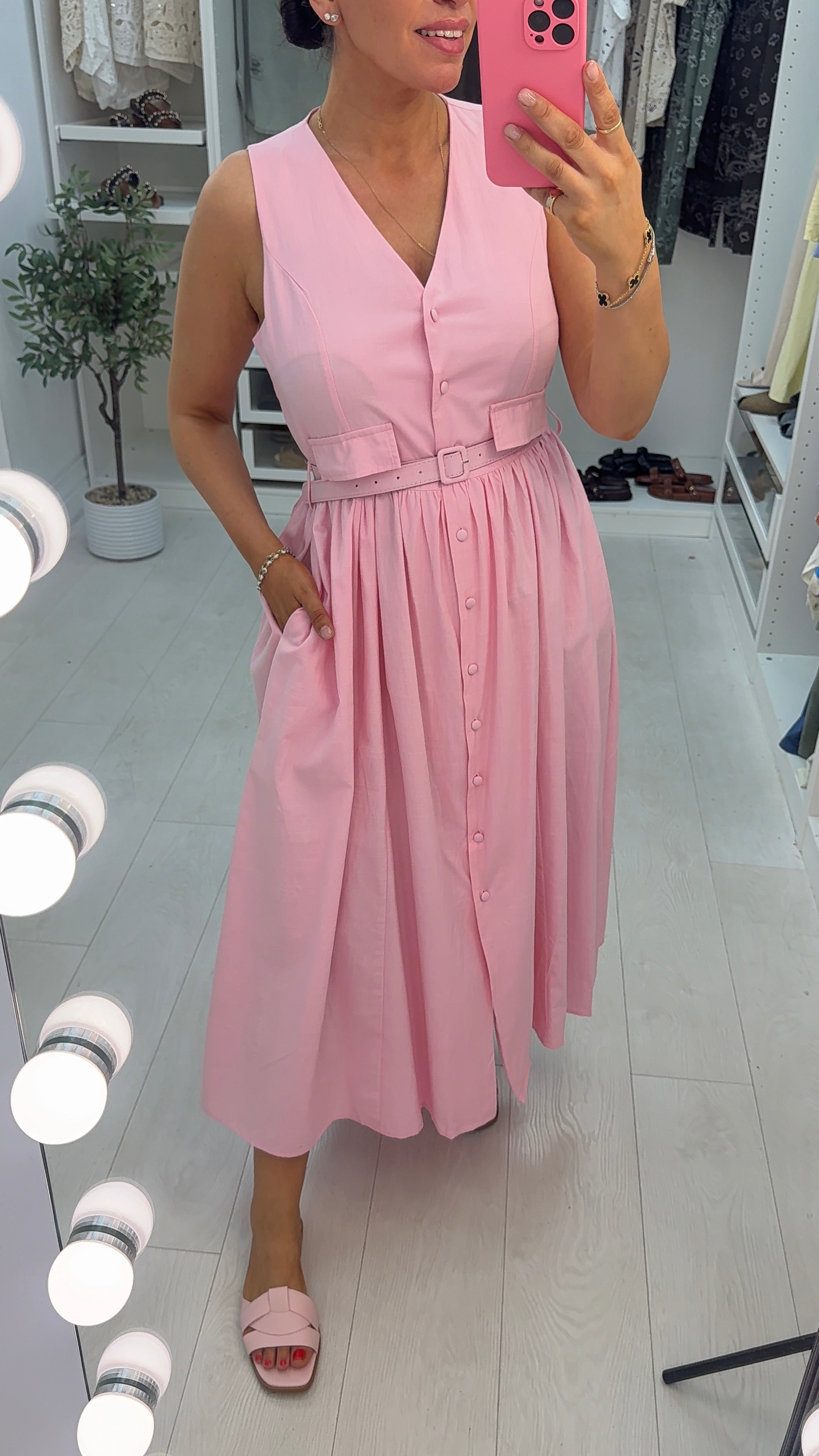 Yuna Sleeveless Belted Midi Dress