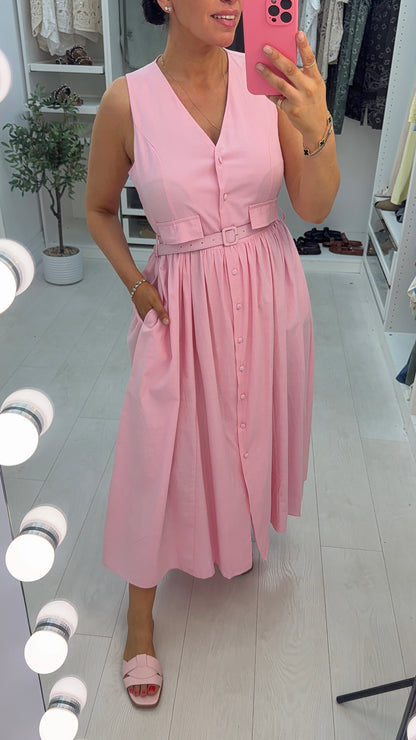 Yuna Sleeveless Belted Midi Dress