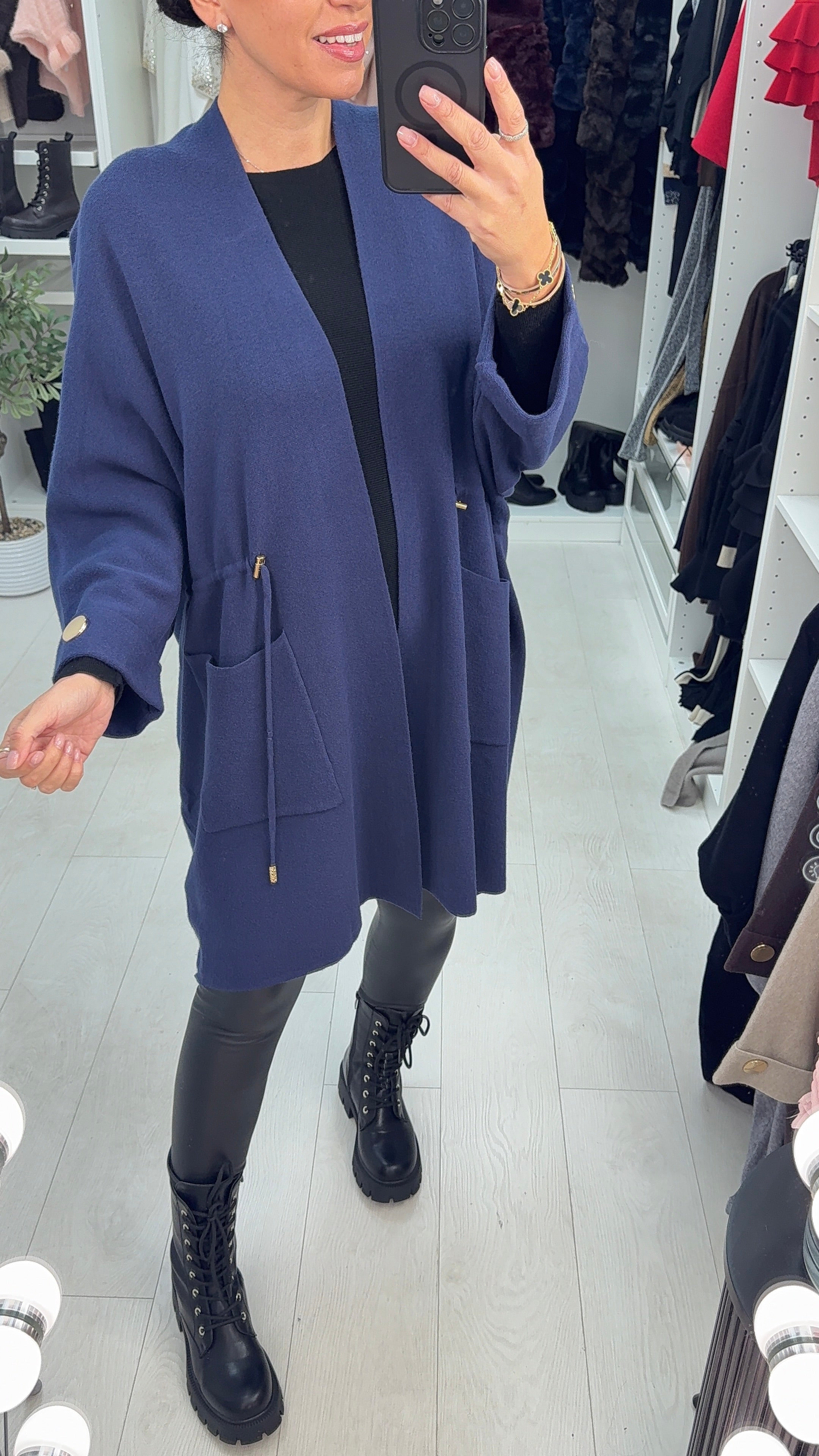 Vinya Plain Tie Waist Knit Cardigan