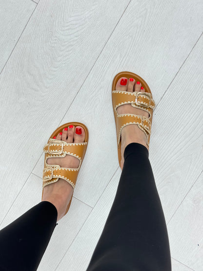Arianne Stitch Buckled Sliders