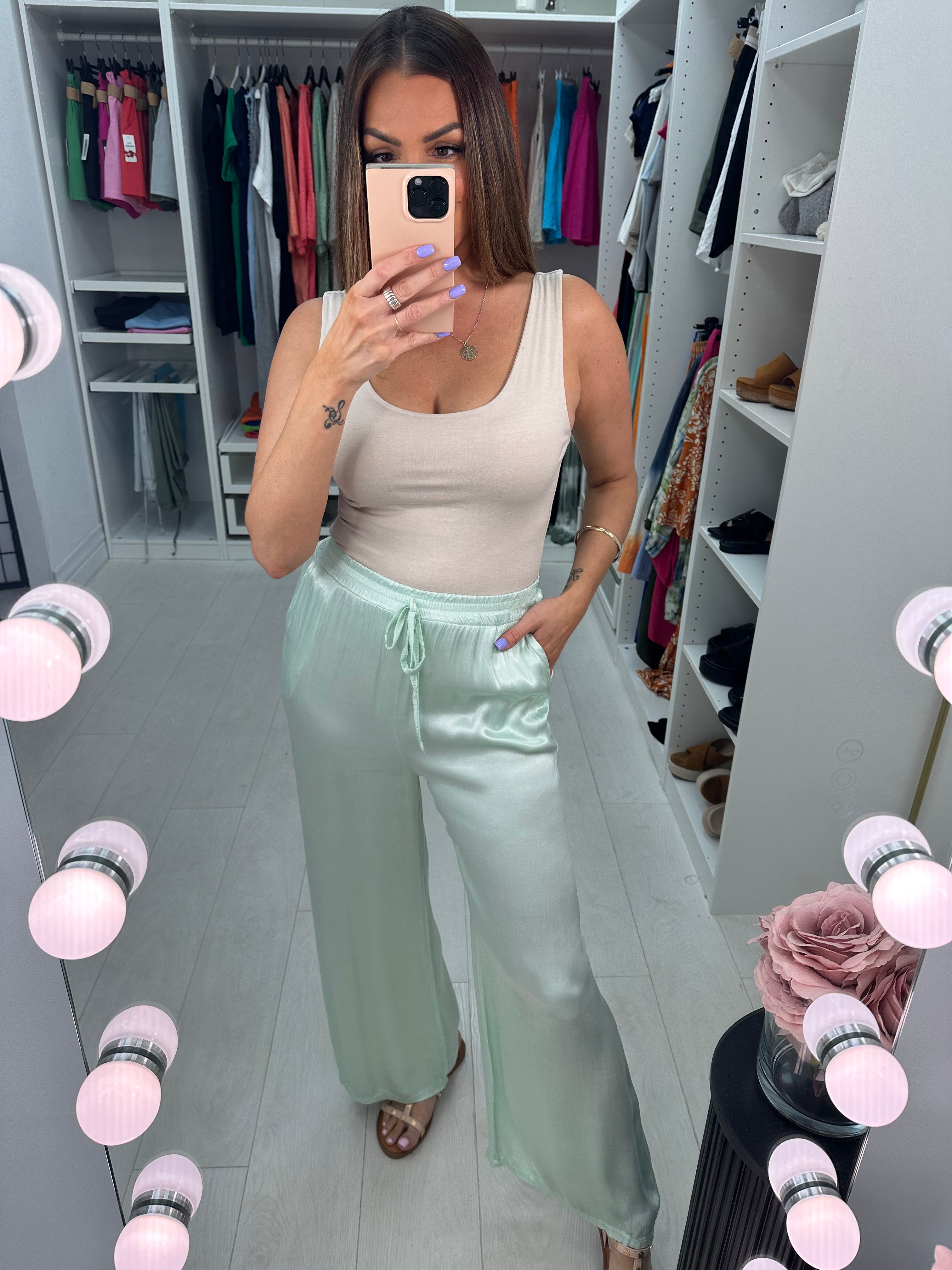 Hope Elasticated Plain Satin Trousers