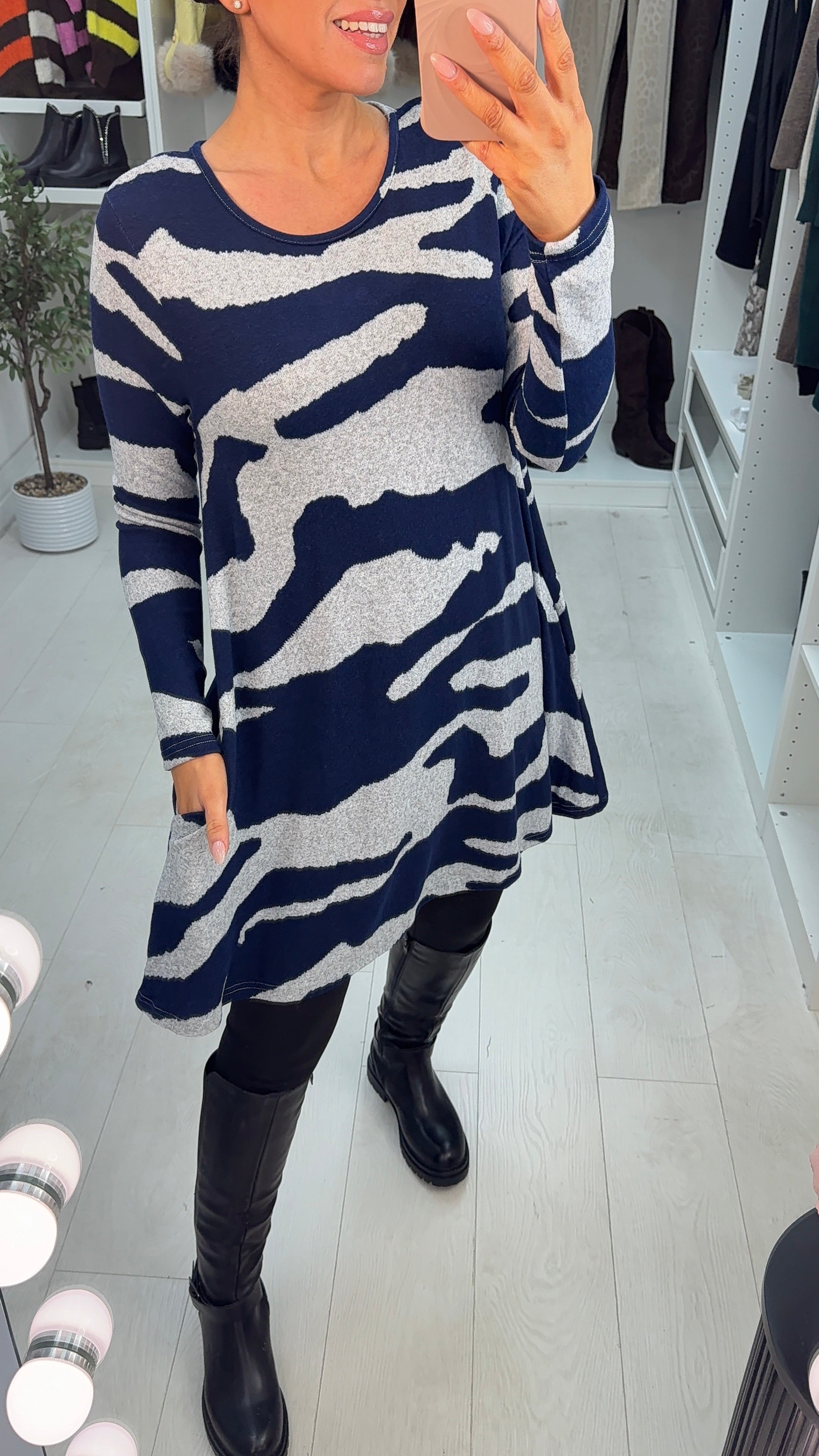 Joci Navy Zebra Print Knitted Tunic