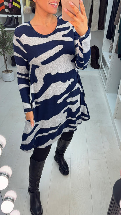Joci Navy Zebra Print Knitted Tunic