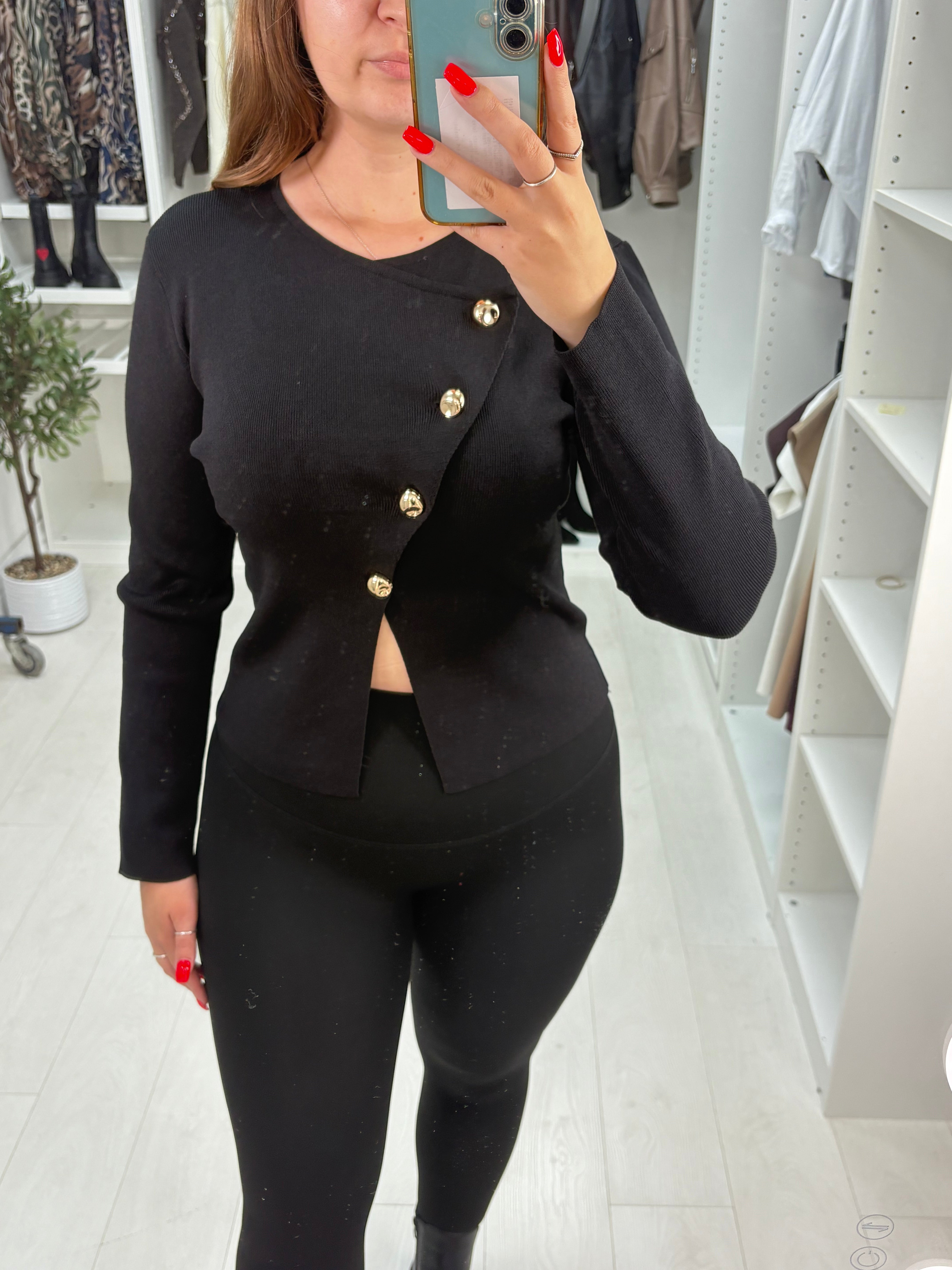 Falena Plain Asymmetric Button Detail Top