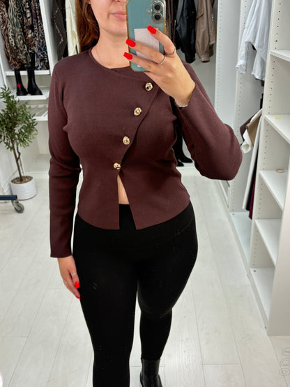 Falena Plain Asymmetric Button Detail Top