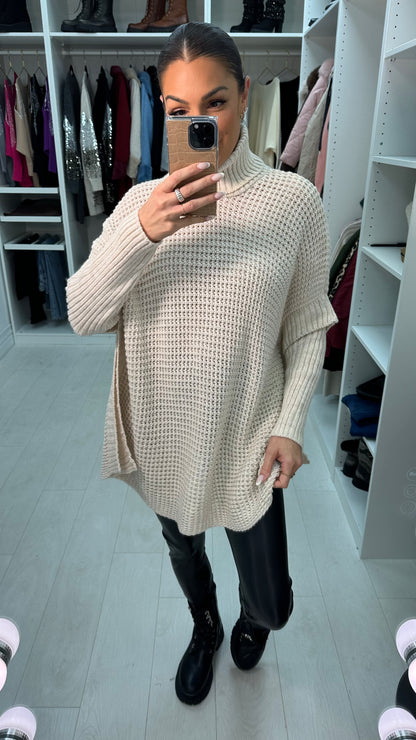 Maxine Plain Roll Neck Chunky Knit Oversized Jumper