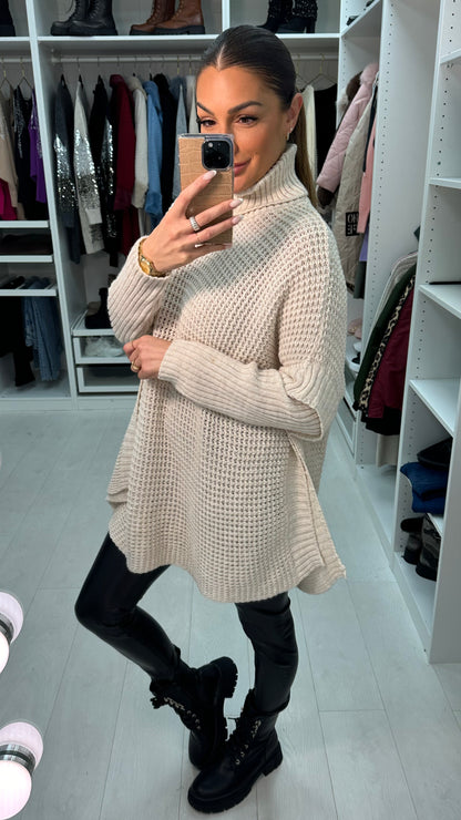 Maxine Plain Roll Neck Chunky Knit Oversized Jumper