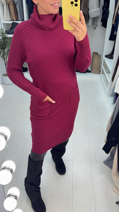 Susana Roll Neck Cable Detail Jumper Dress