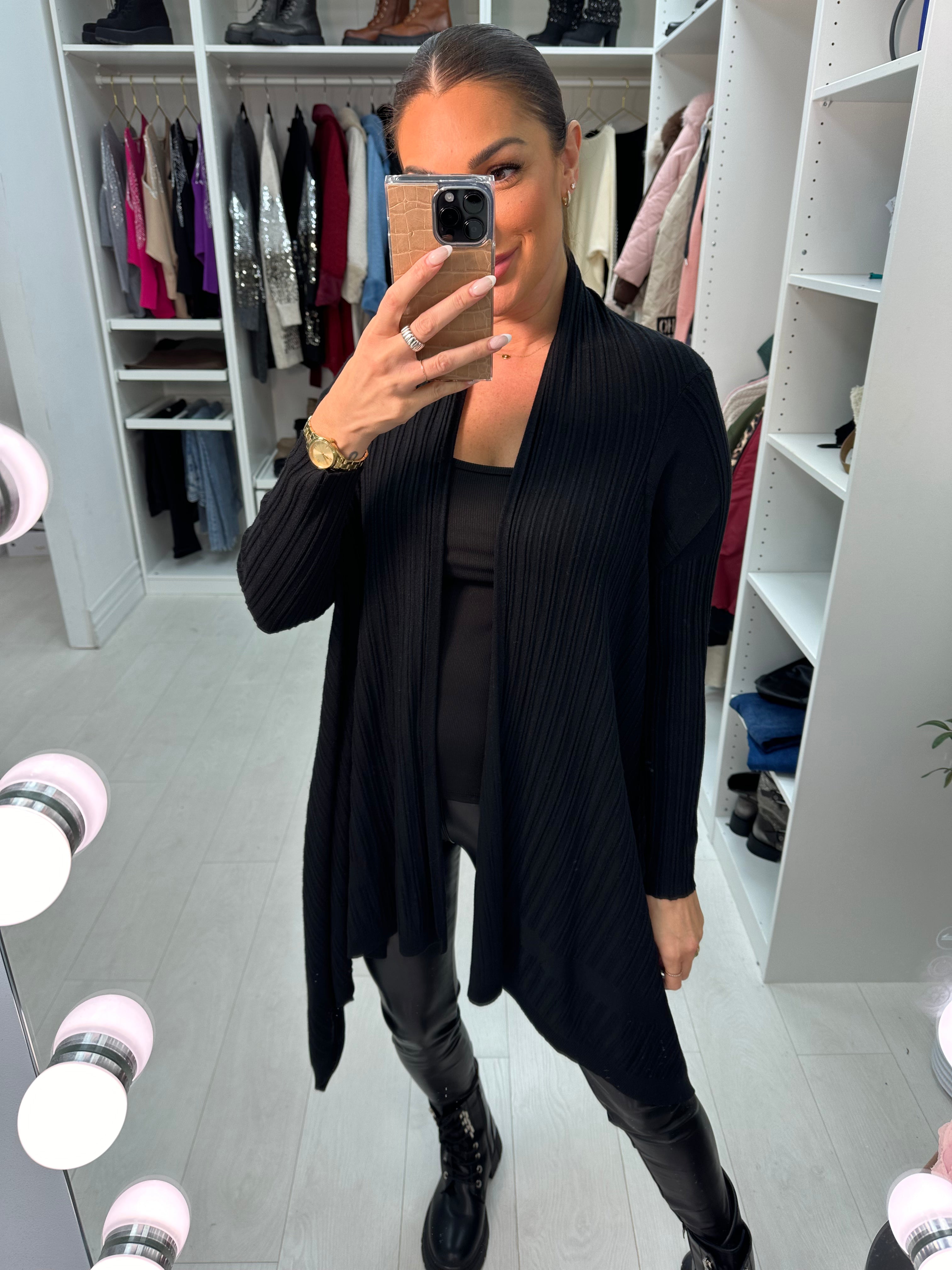 Beverley Plain Ribbed Asymmetric Cardigan