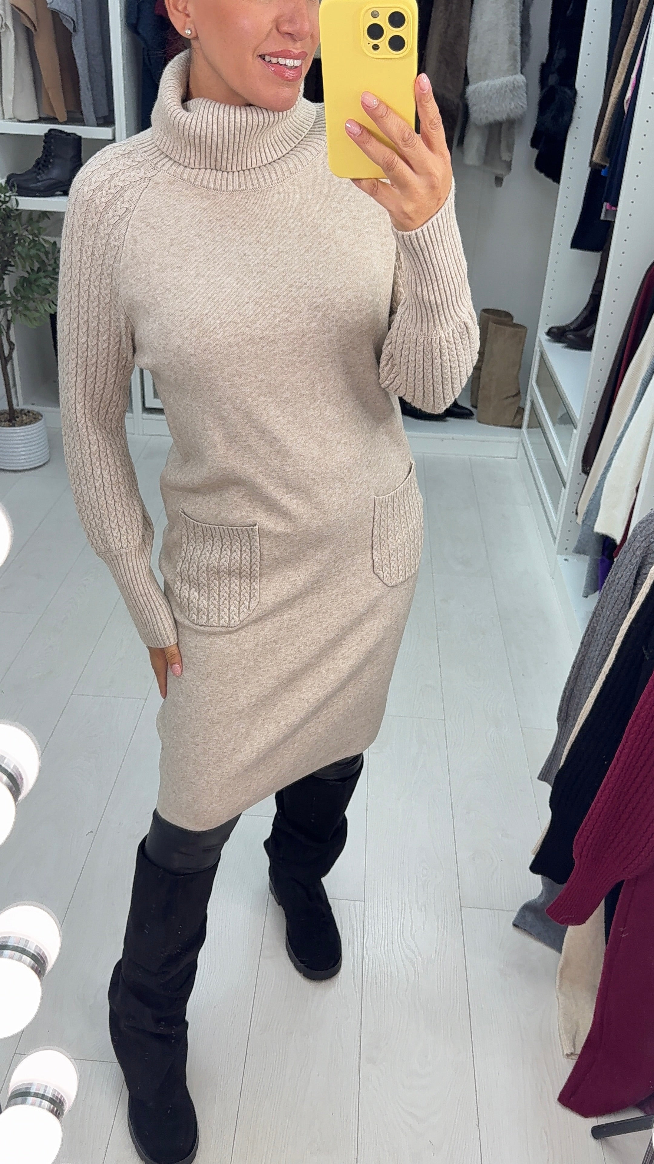 Susana Roll Neck Cable Detail Jumper Dress