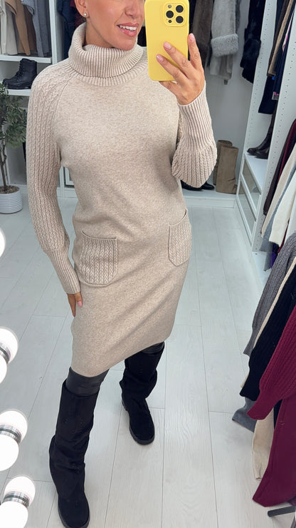 Susana Roll Neck Cable Detail Jumper Dress
