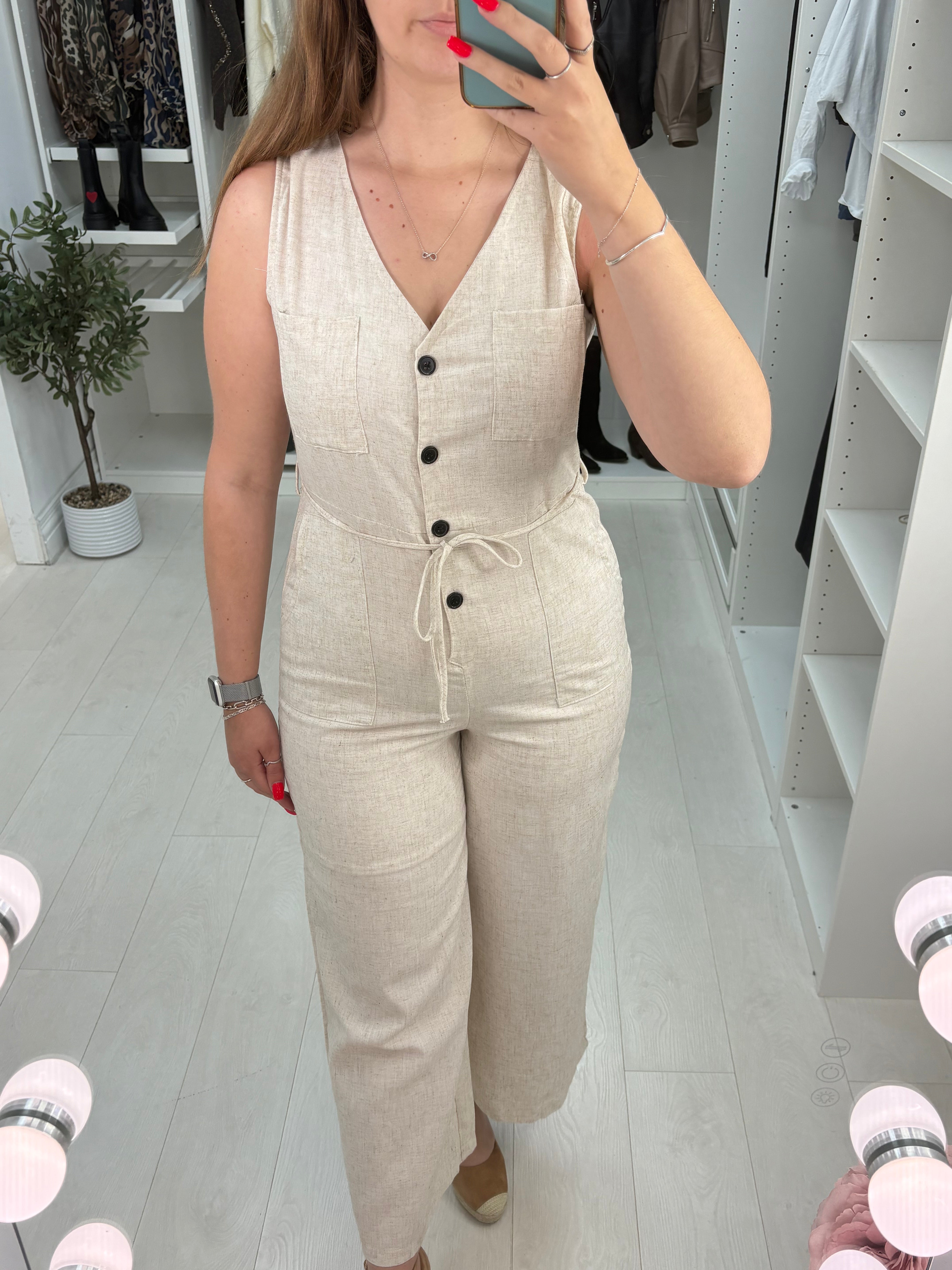 Carmellia Plain Linen Look Wide Leg Jumpsuit