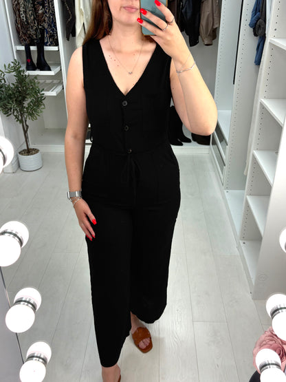 Carmellia Plain Linen Look Wide Leg Jumpsuit