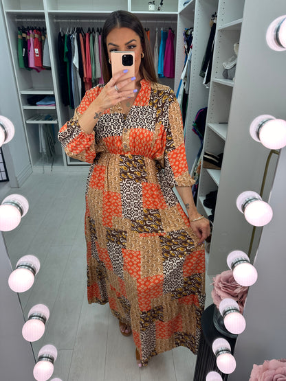 Aldona Multi Pattern Long Sleeve Maxi Dress