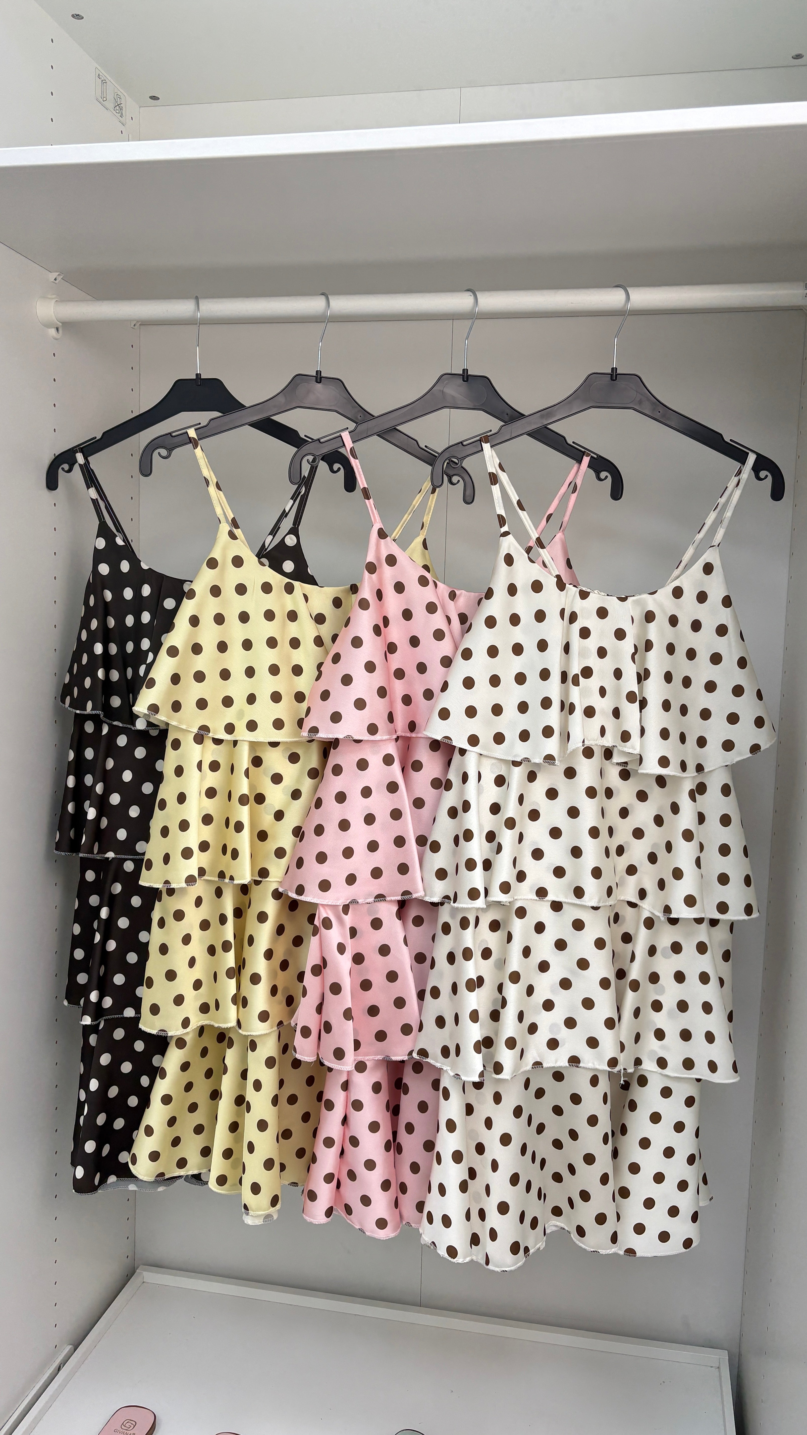 Amara Polka Dot Strappy Ruffle Dress