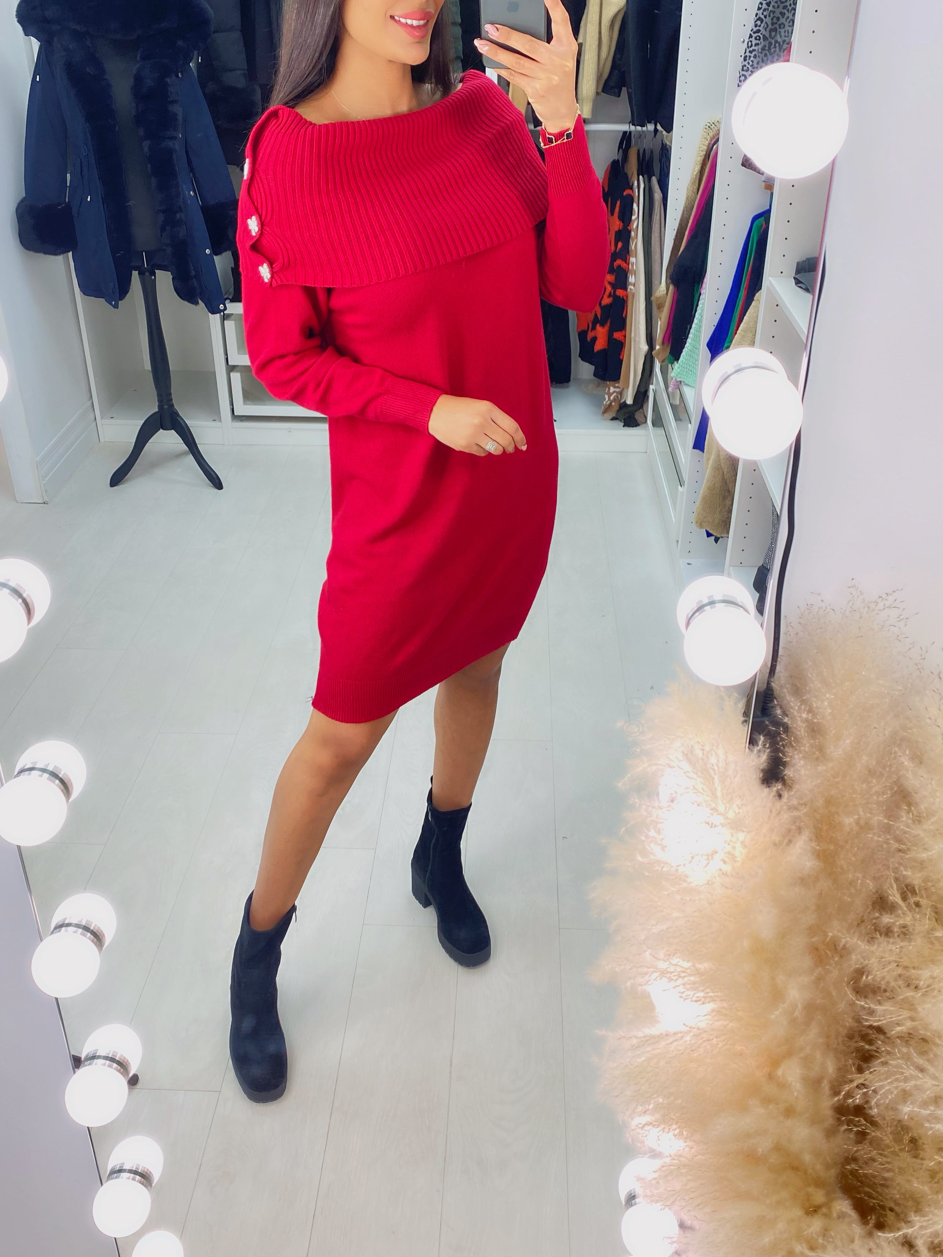 Anissa Bow Pearl Diamante Detail Knit Dress