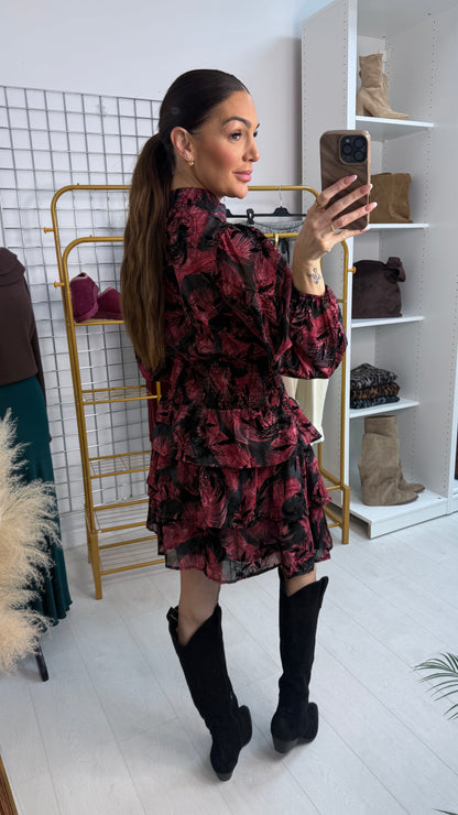 Bellamy Leaf Print Shirred Waist Mini Dress