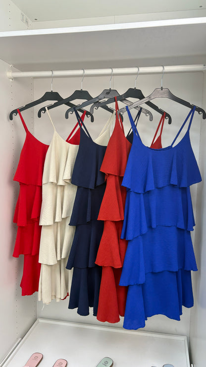 Alissa Plain Strappy Ruffle Midi Dress