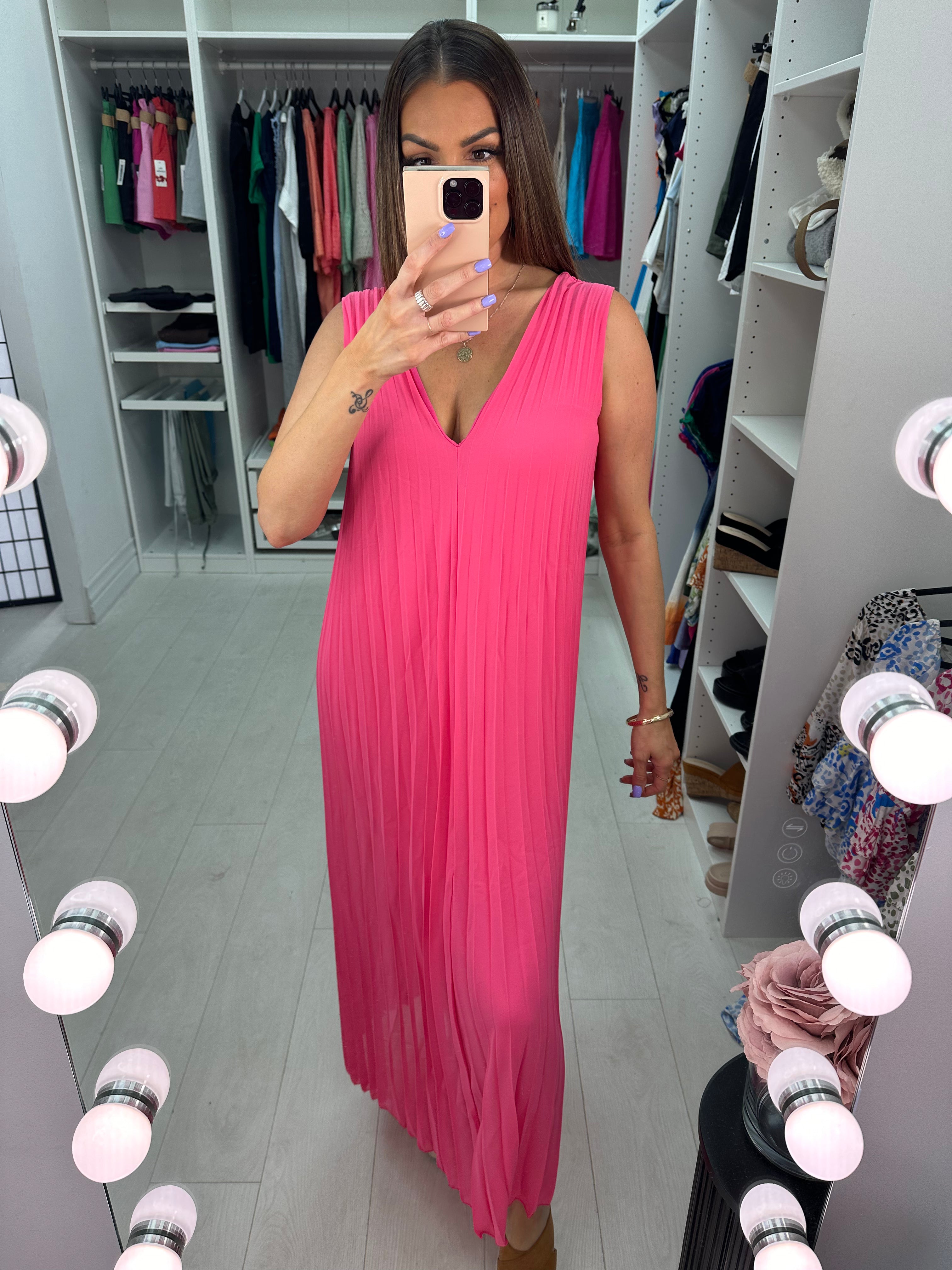 Rosalita V Neck Pleated Maxi Dress