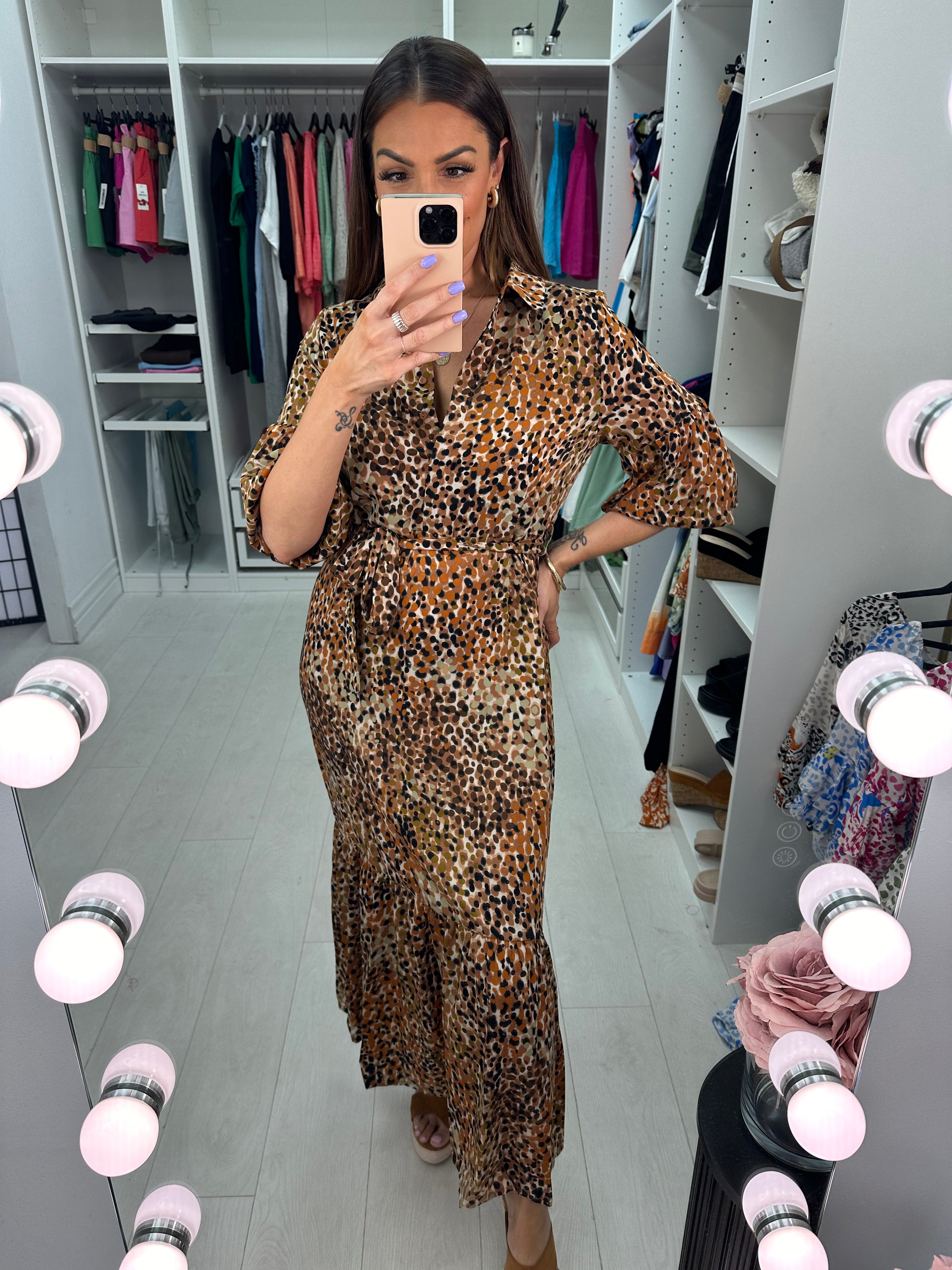 Knight Graphic Print Balloon Sleeve Maxi Dress