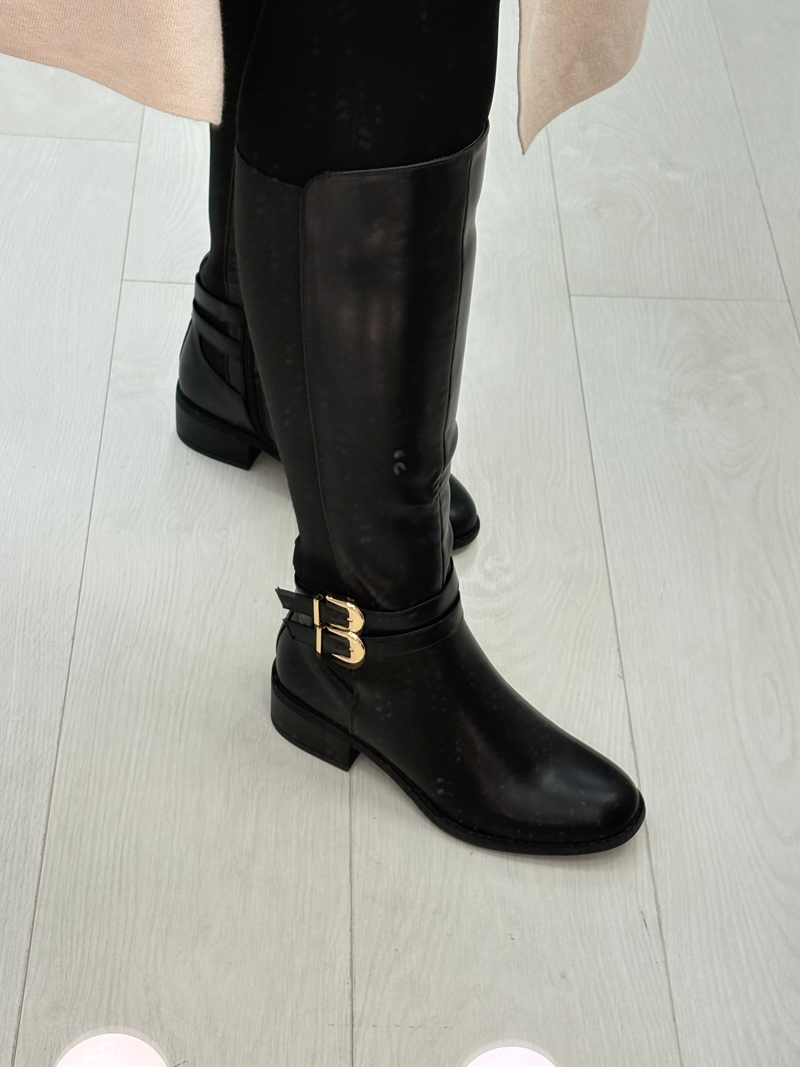 Luissa Faux Leather Buckle Detail Knee High Boots