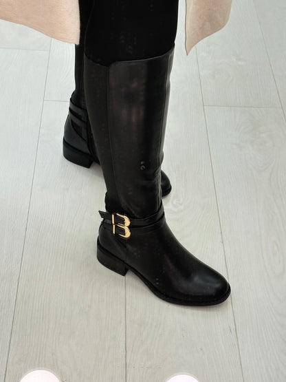 Luissa Faux Leather Buckle Detail Knee High Boots