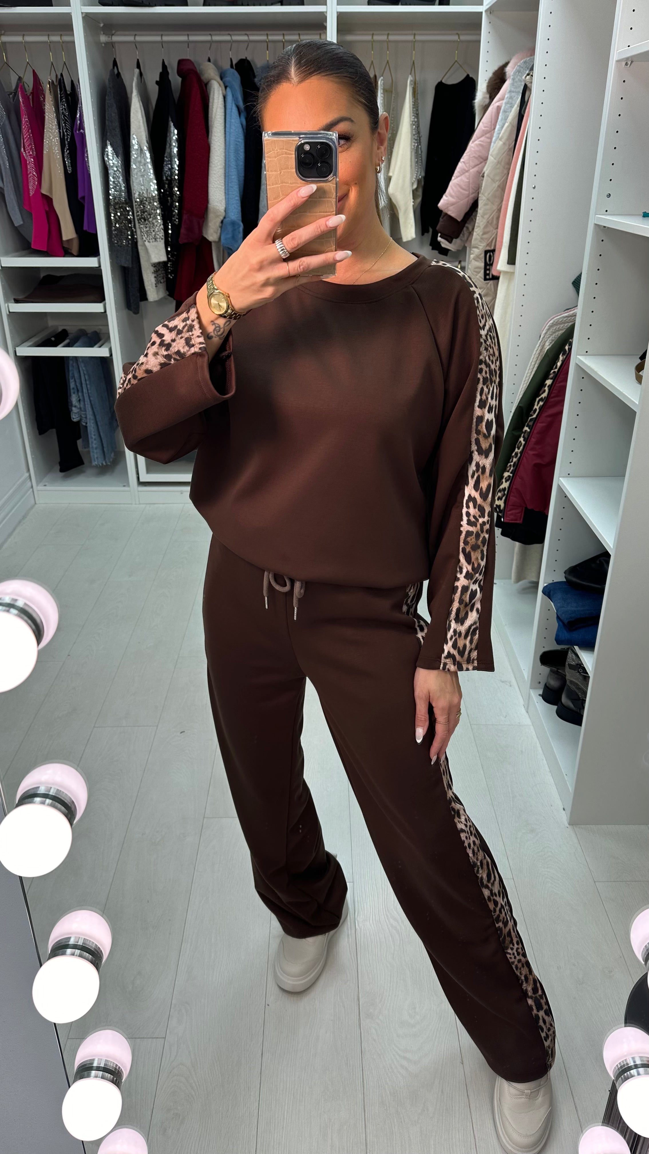Mathilde Leopard Detailed Long Sleeve Loungewear Set