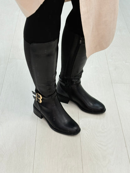Luissa Faux Leather Buckle Detail Knee High Boots