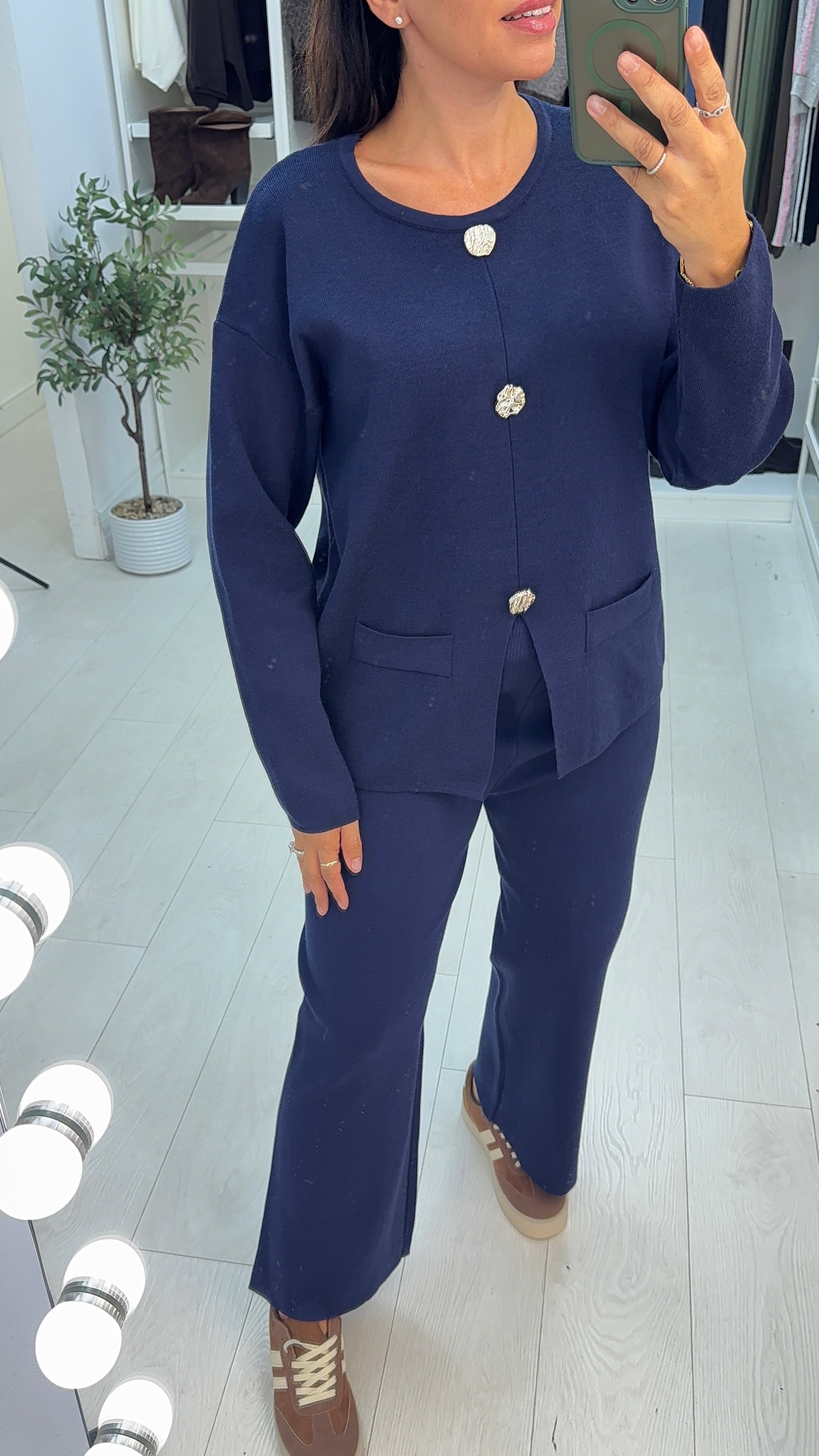 Brynn Plain Button Detailed Knitted Loungewear Set