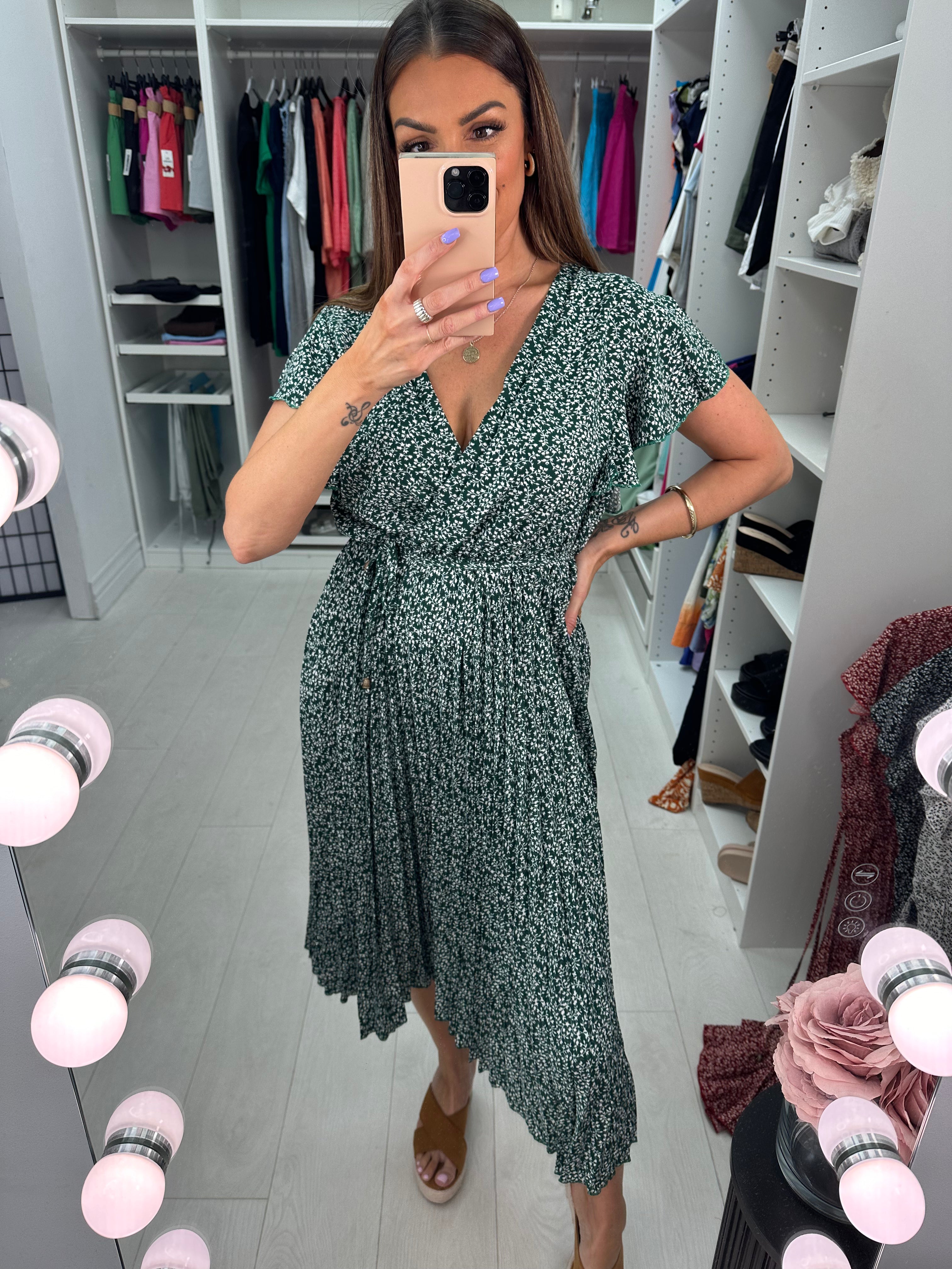 Trudy Wrap Effect Pleat Dress