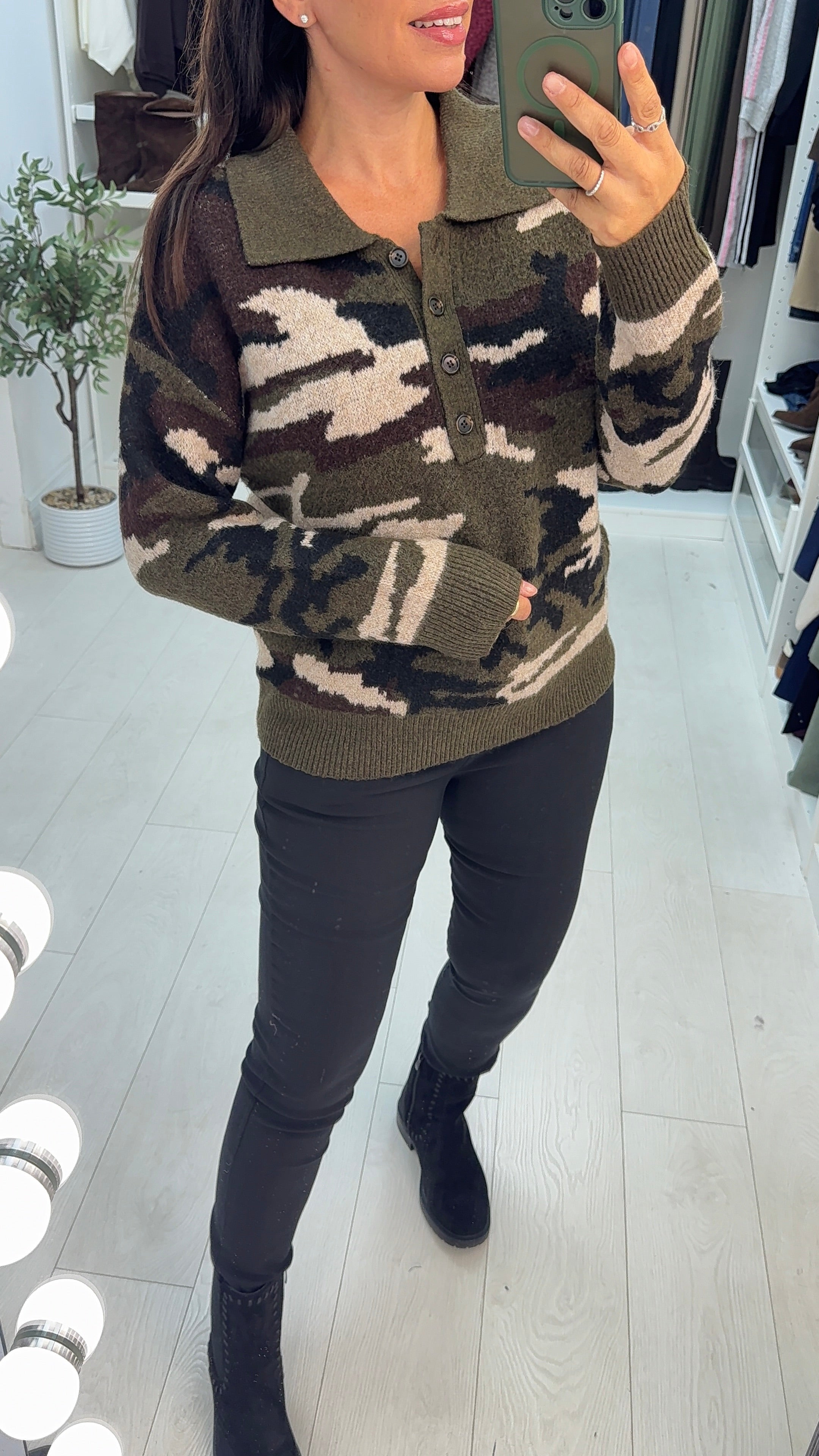 Nerissa Camo Button Front Jumper