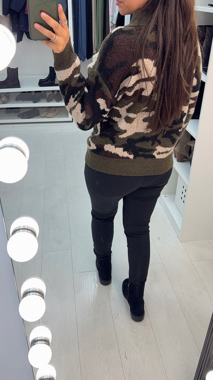Nerissa Camo Button Front Jumper