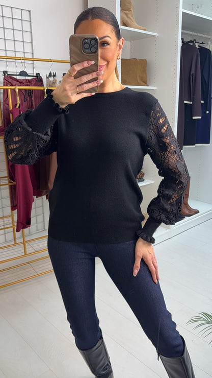 Kandise Floral Lace Sleeves Detailed Jumper