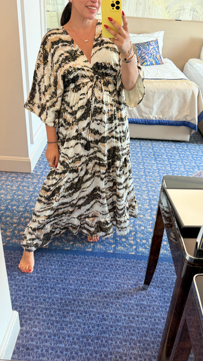 Noella Abstract Print Deep V Neck Maxi Dress