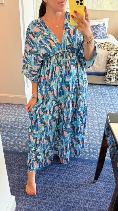 Noella Abstract Print Deep V Neck Maxi Dress