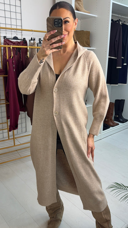 Ottie Plain Button Closure Longline Hooded Cardigan
