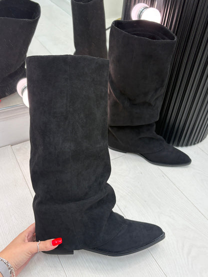 Honey Faux Suede Fold Over Boots