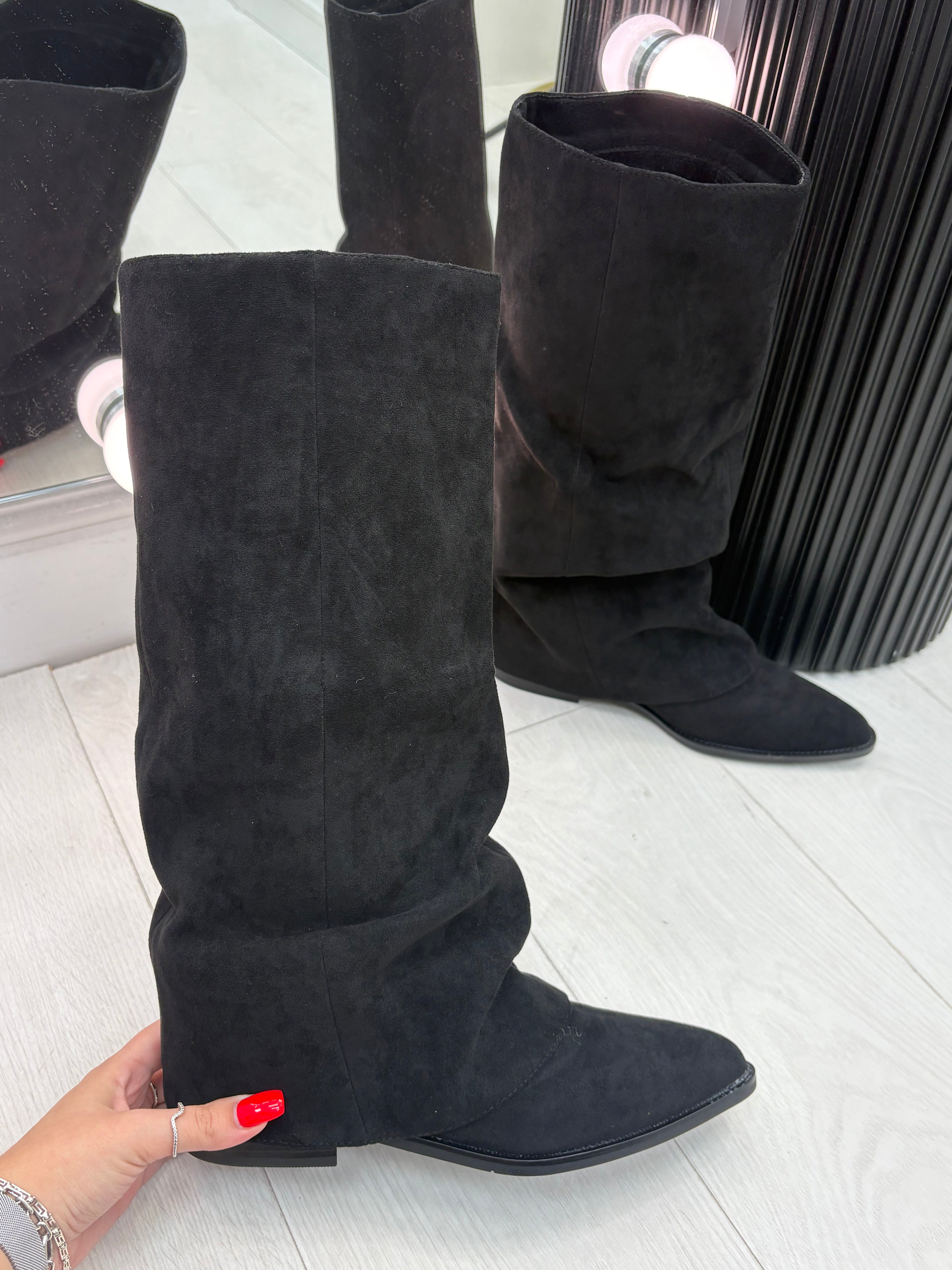 Honey Faux Suede Fold Over Boots