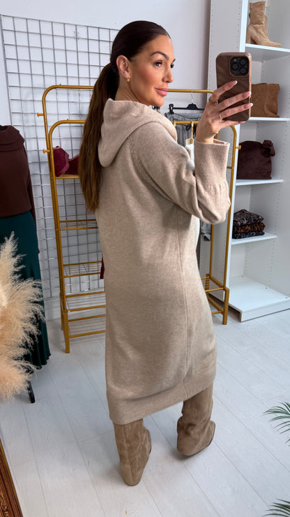 Ottie Plain Button Closure Longline Hooded Cardigan