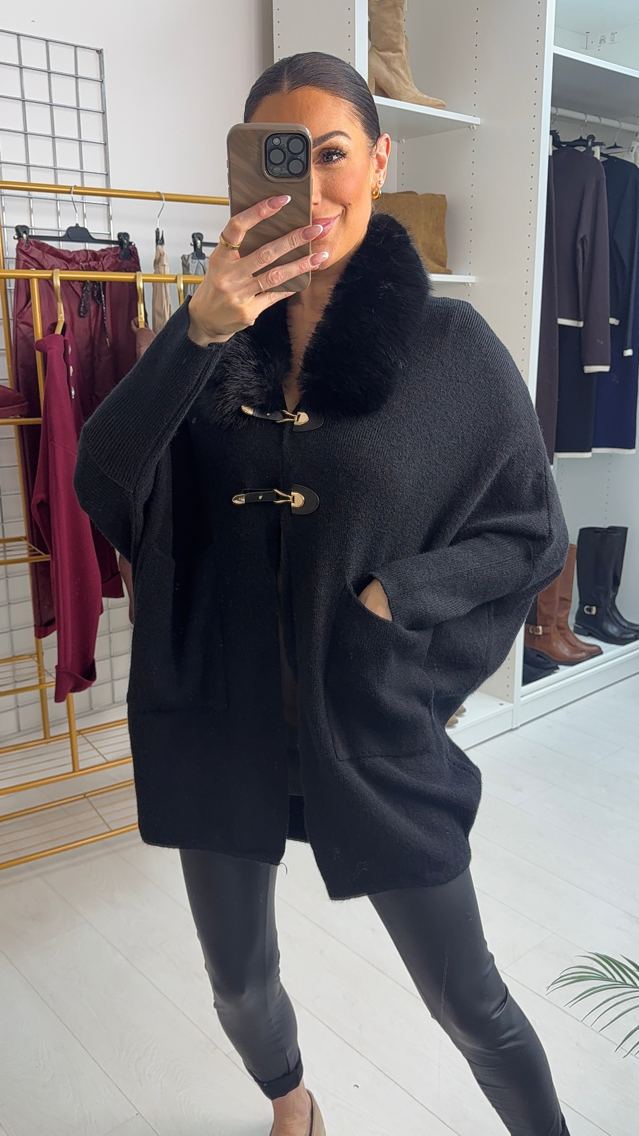 Felicity Faux Fur Buckle Detail Cardigan