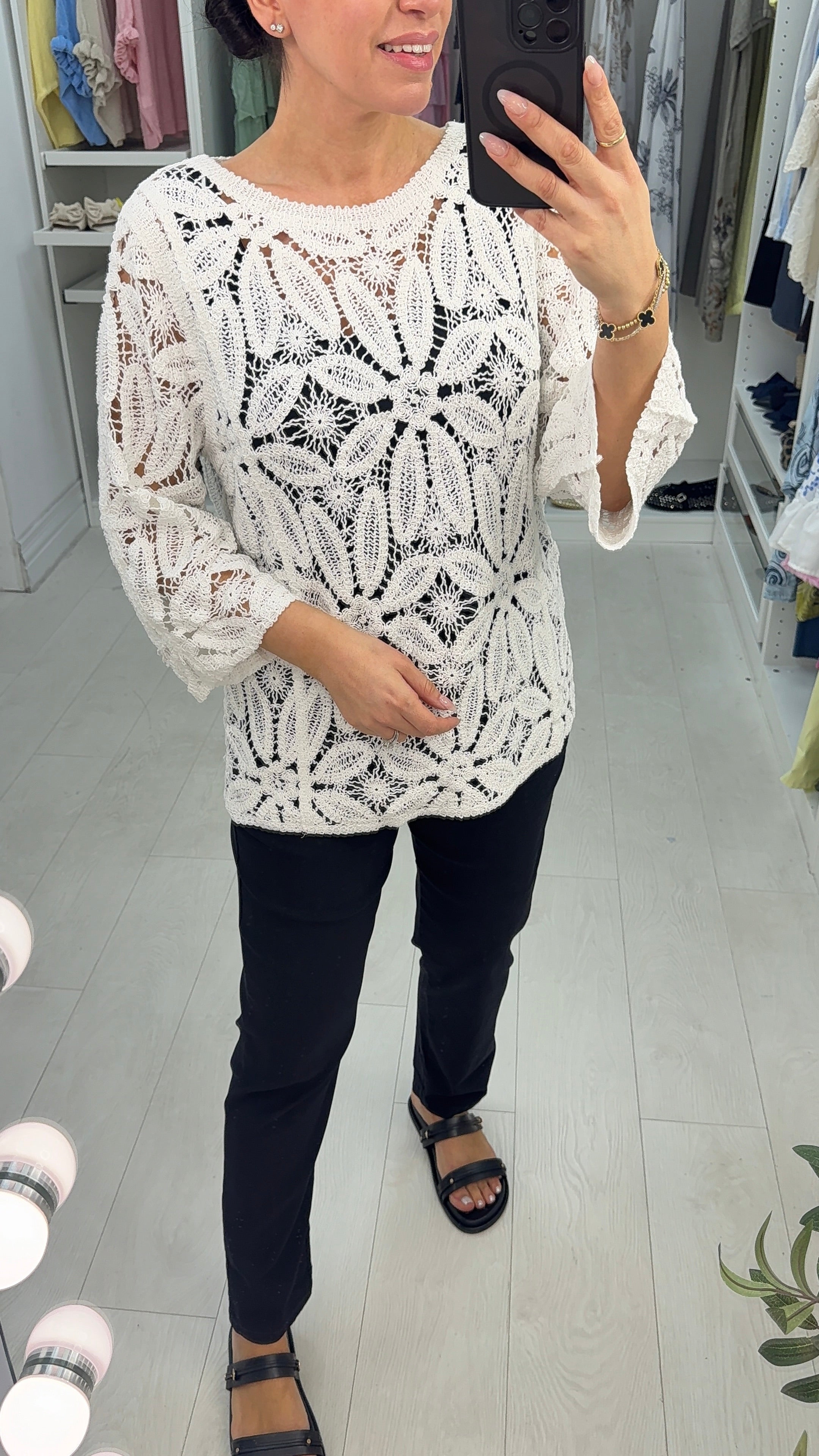 Rainey Crochet 3/4 Sleeve Top