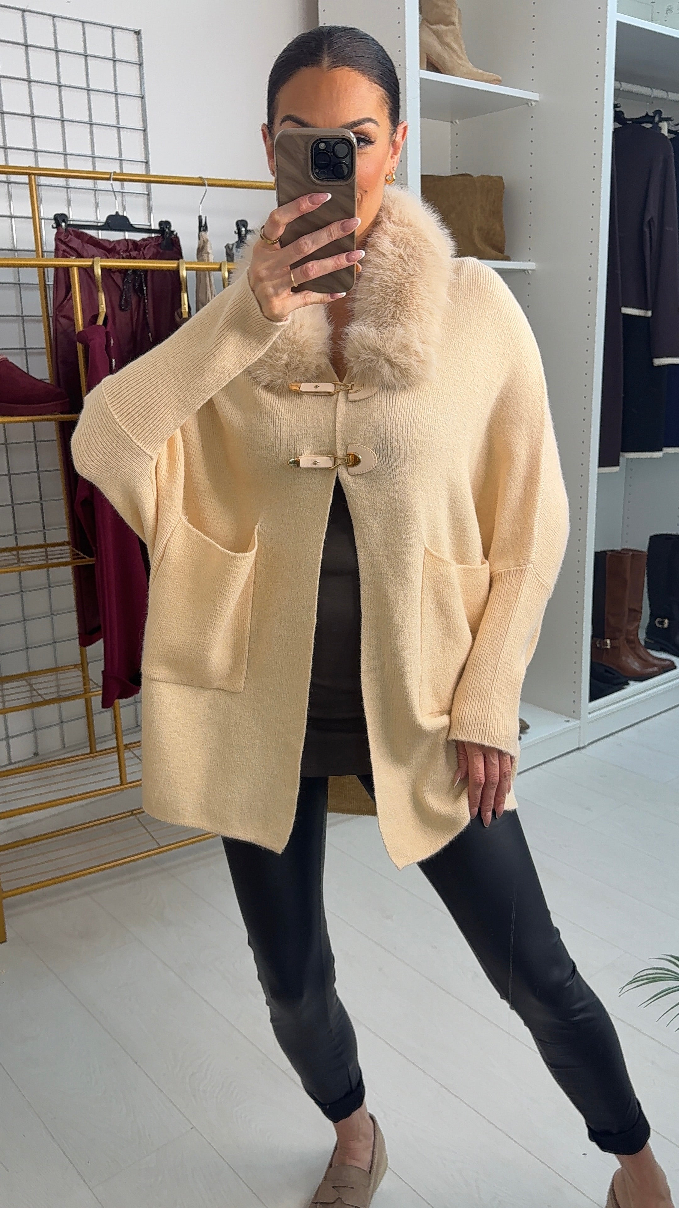 Felicity Faux Fur Buckle Detail Cardigan