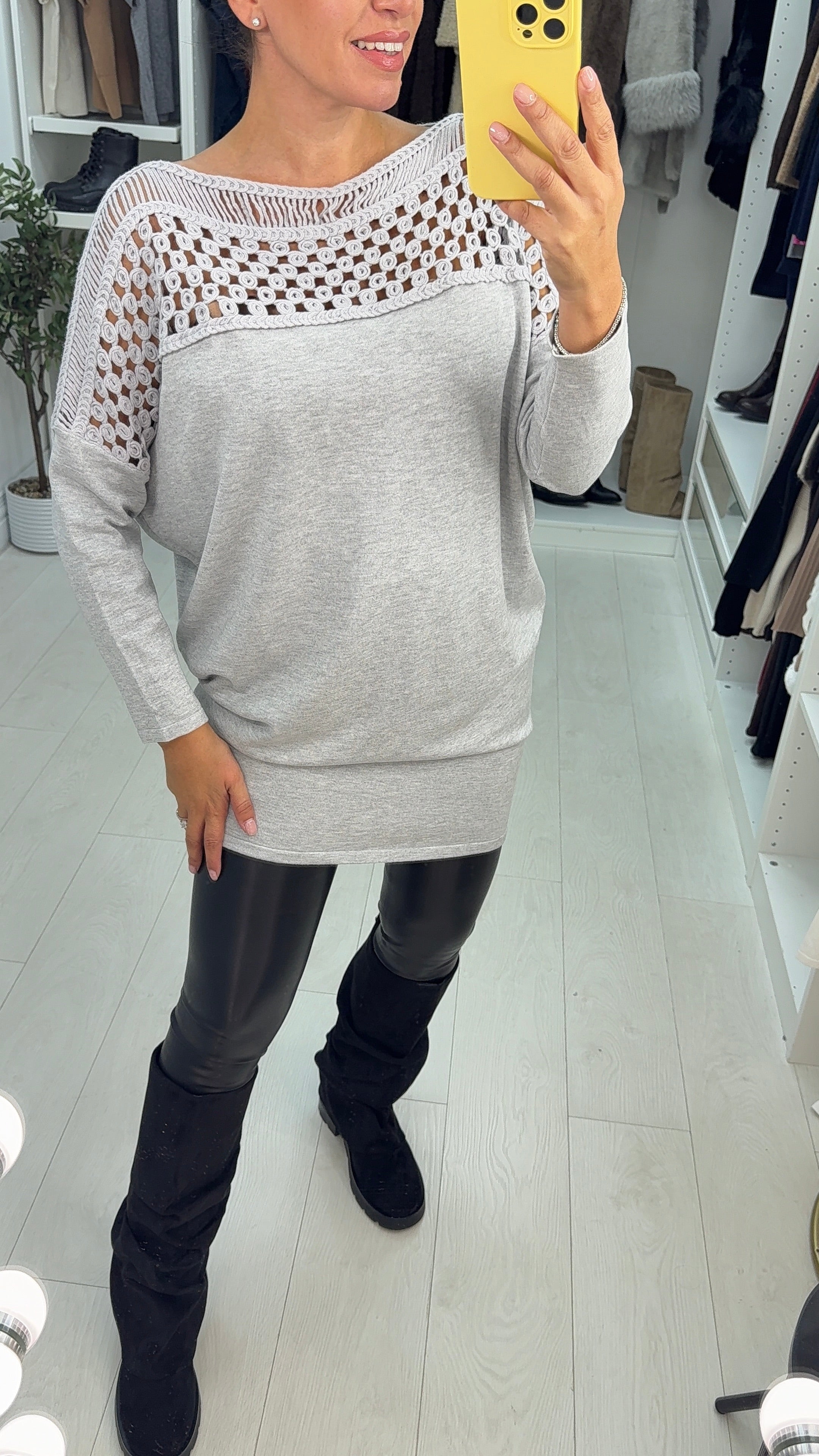 Ginevra Plain Crochet Detail Longline Jumper