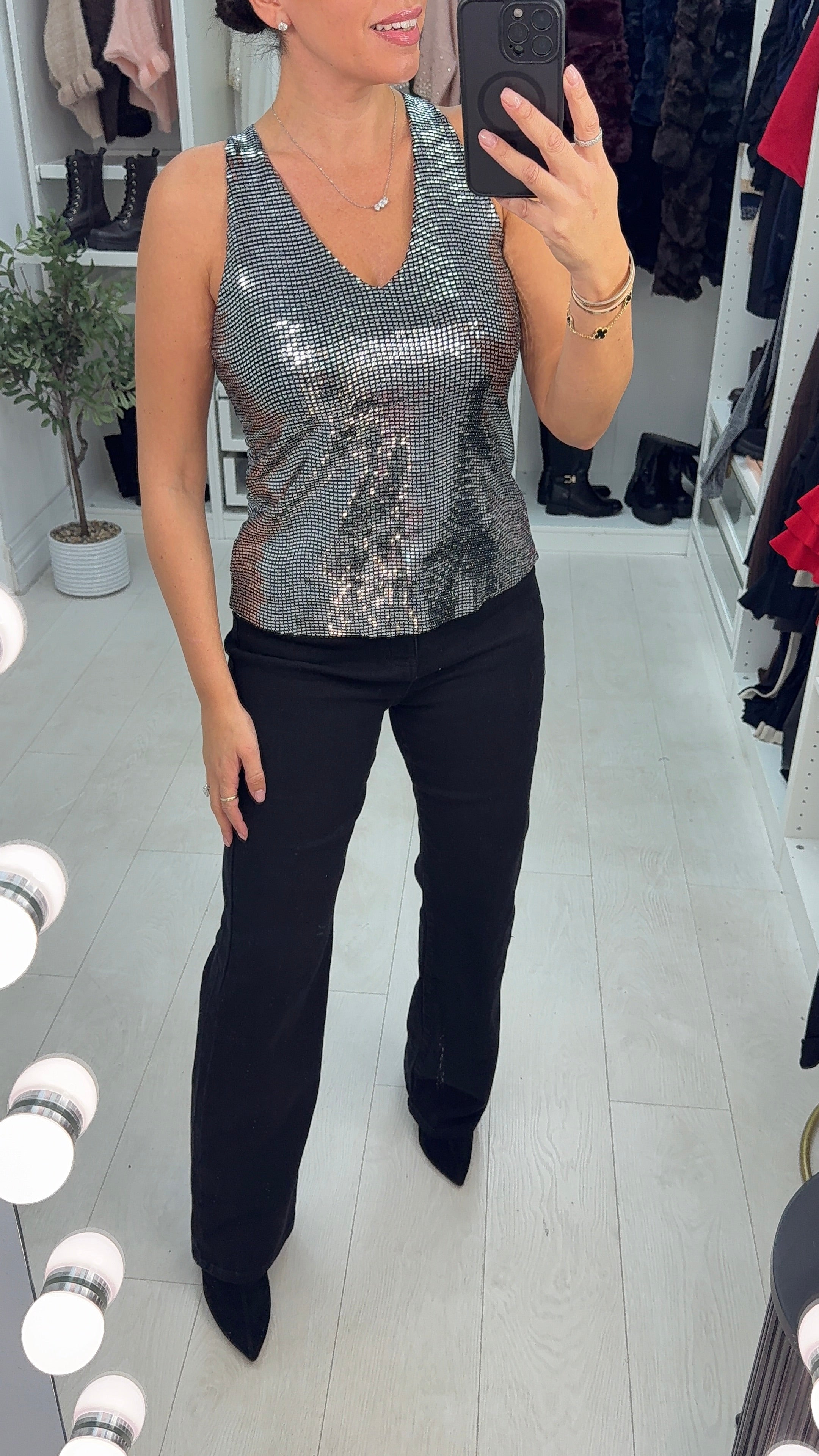 Ivanna Sequin V Neck Cami Top