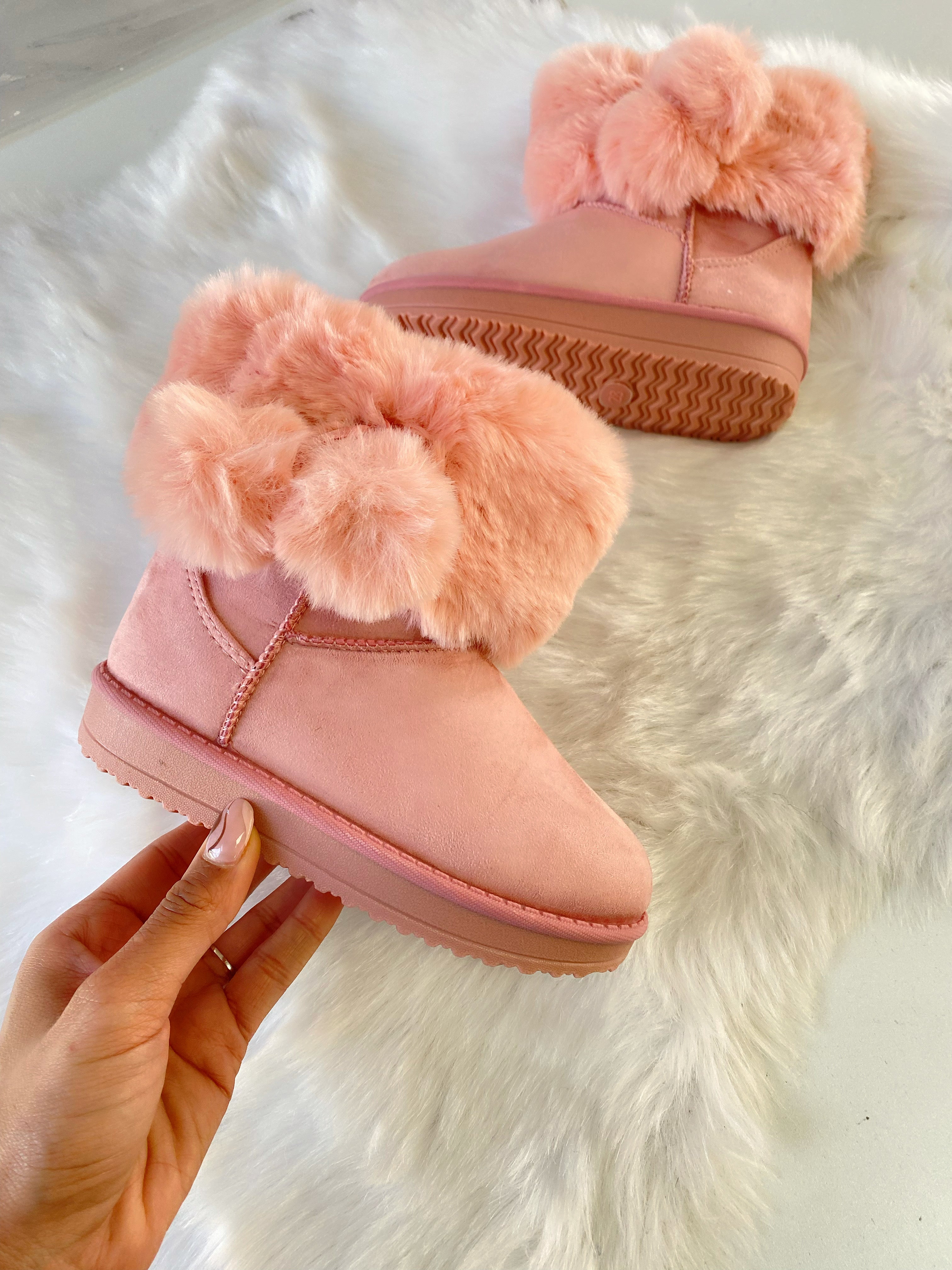 Trophy KIDS Pom Pom Faux Fur Trim Boots